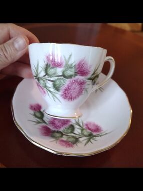 Vintage Colclough Pink Thistle fine bone china Tea cup & Saucer. England